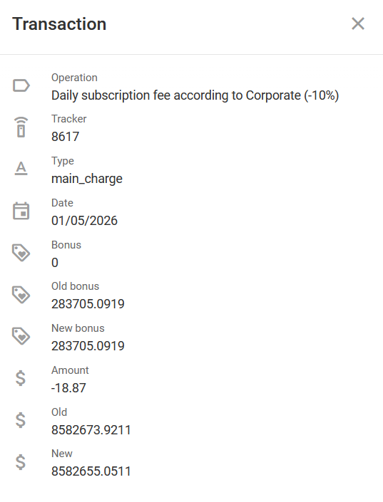 Transaction details window